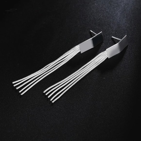 Gorgeous Hanging Tassel .925 Sterling Silver 2.5 Inch Long Earrings - Picture 6 of 7